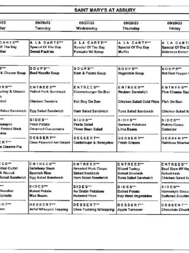 Asbury Ridge Menu: September 24-30 2023