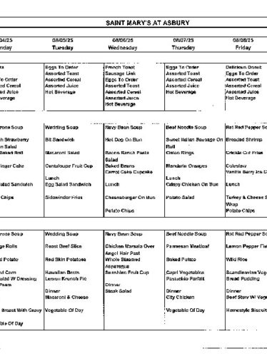 Dining Room Menu: August 3-9, 2025