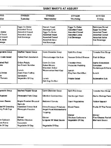 Dining Room Menu: July 6-12, 2025