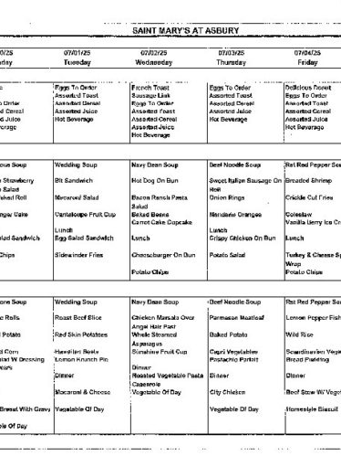 Dining Room Menu: June 28 - July 5, 2025