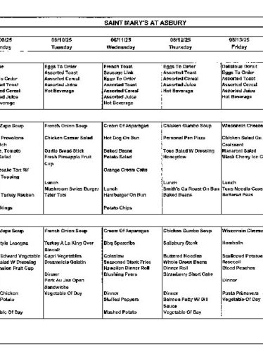Dining Room Menu: June 8-14, 2025