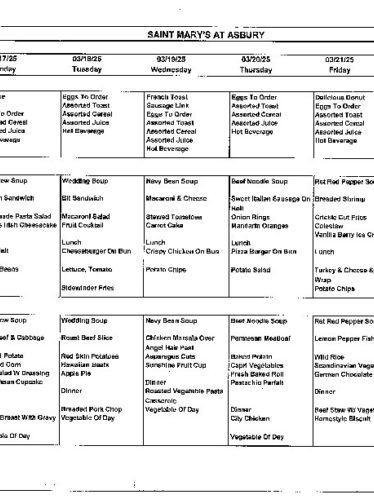 Dining Room Menu: March 16-22, 2025