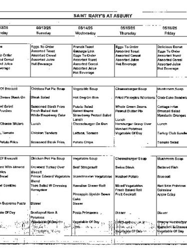 Dining Room Menu: May 11-17, 2025