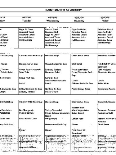 Dining Room Menu: May 18-24, 2025