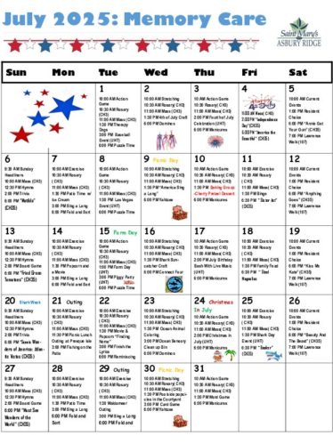 Memory Care Calendar: July 2025