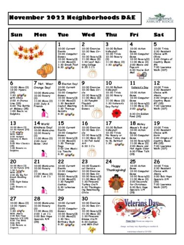 November 2022 Nursing DE Calendar