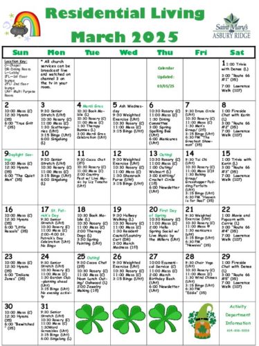 Residential Living Calendar: March 2025