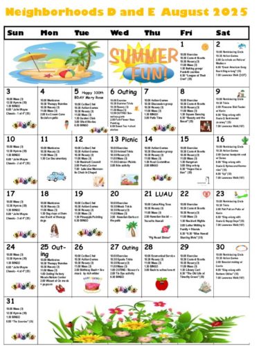 Skilled Nursing Calendar: August 2025