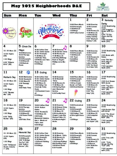 Skilled Nursing Calendar: May 2025